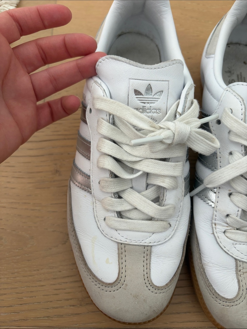 adidas White and Silver Samba with Gum Sole - Picture 8 of 12